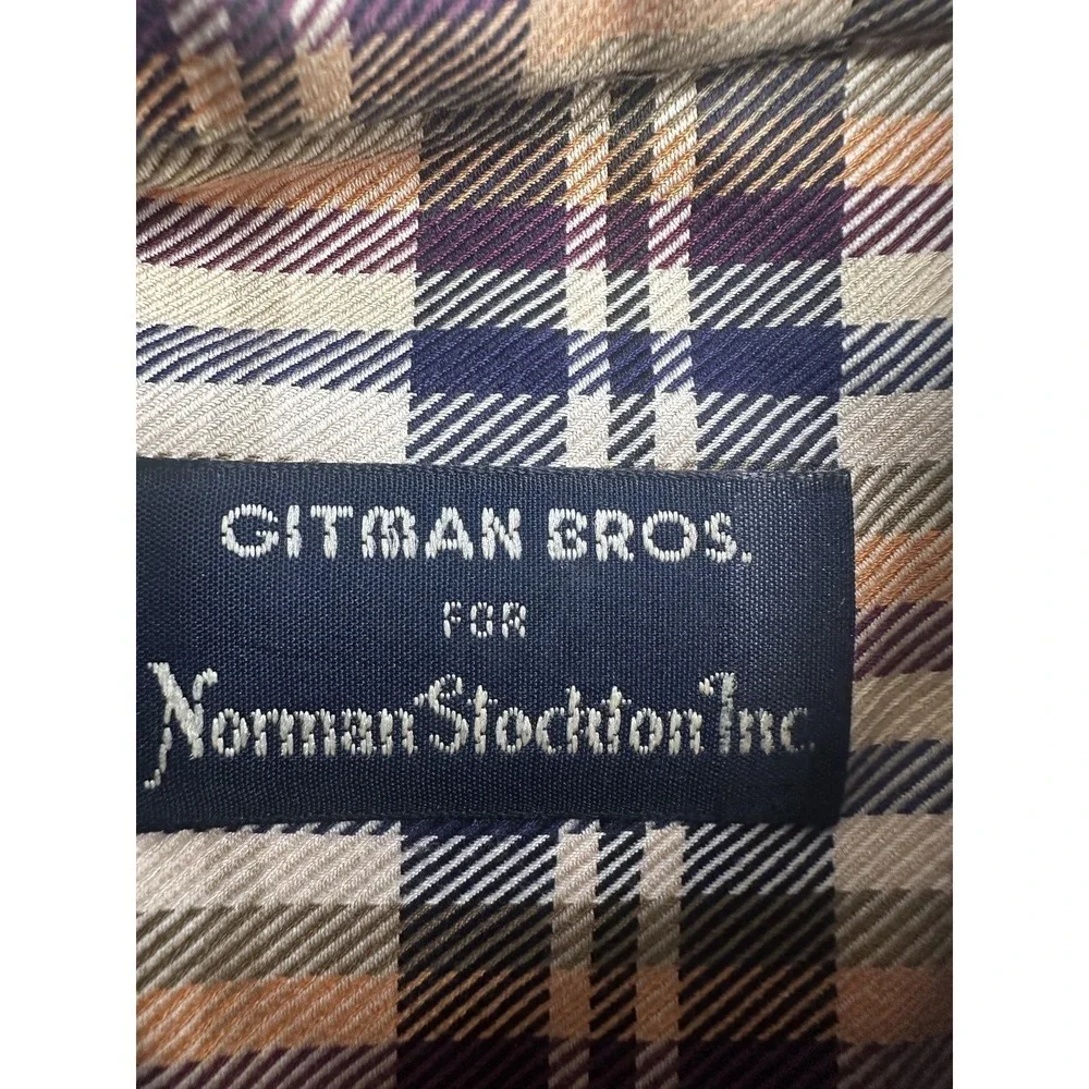 Gitman Bros Shirt Mens Large Beige Plaid‎ Twill Button Down Long Sleeve Pocket